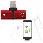 Wholesale New Mini 2-in-1 IP Lighting iOS Multi-Function Connector Adapter with Charge Port and Headphone Jack for iPhone, iDevice (Red)